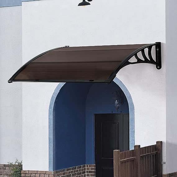 [en.casa]® Vchodová stříška, přístřešek nad dveře 120x96 cm, černá, hnědá