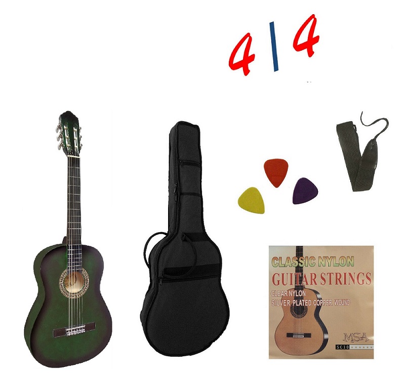 4/4 Zelená akustická kytara pro školní výuku