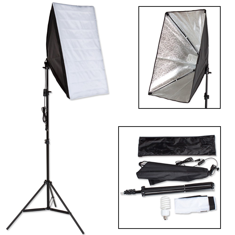 Studiový set - Softbox 50x70 cm tectake, stativ 200 cm, žárovka 135W (675W)