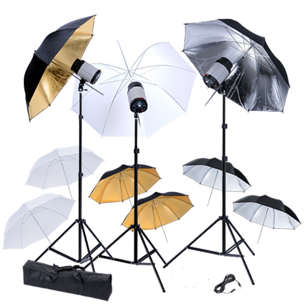 Foto studio set - 3x Blesk hlavy, 9x deštník, bleskový spouštěč