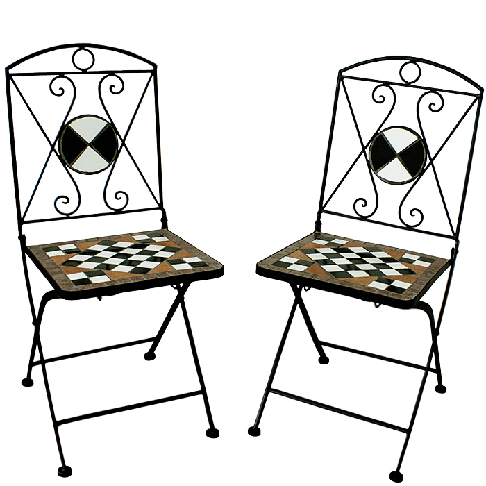 2x Mozaiková židle skládací, motiv šachovnice