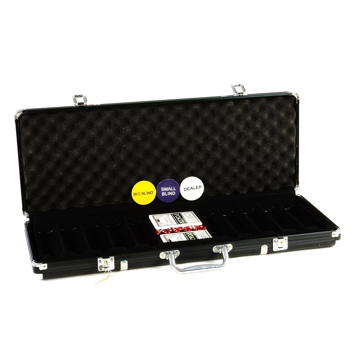 Pokerový hliníkový kufr pro 500 ks žetonů, polstrovaný, černý