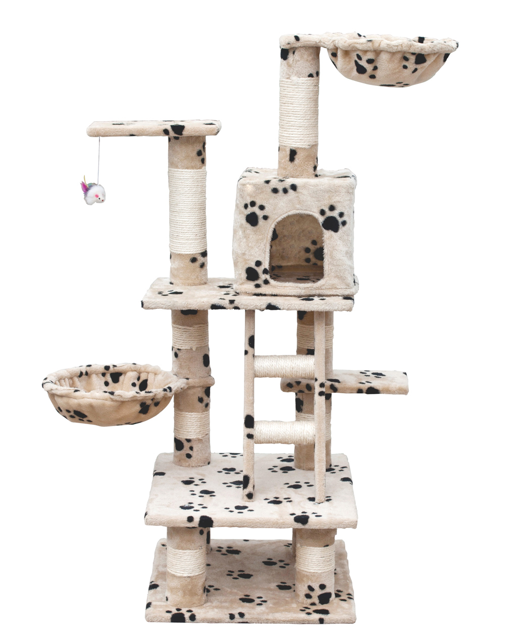 XL Škrabadlo - kočičí strom 122 cm béžové/černé tlapky 