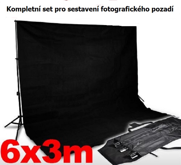 Kompletní set pro nastavení černého fotografického pozadí 6x3 m