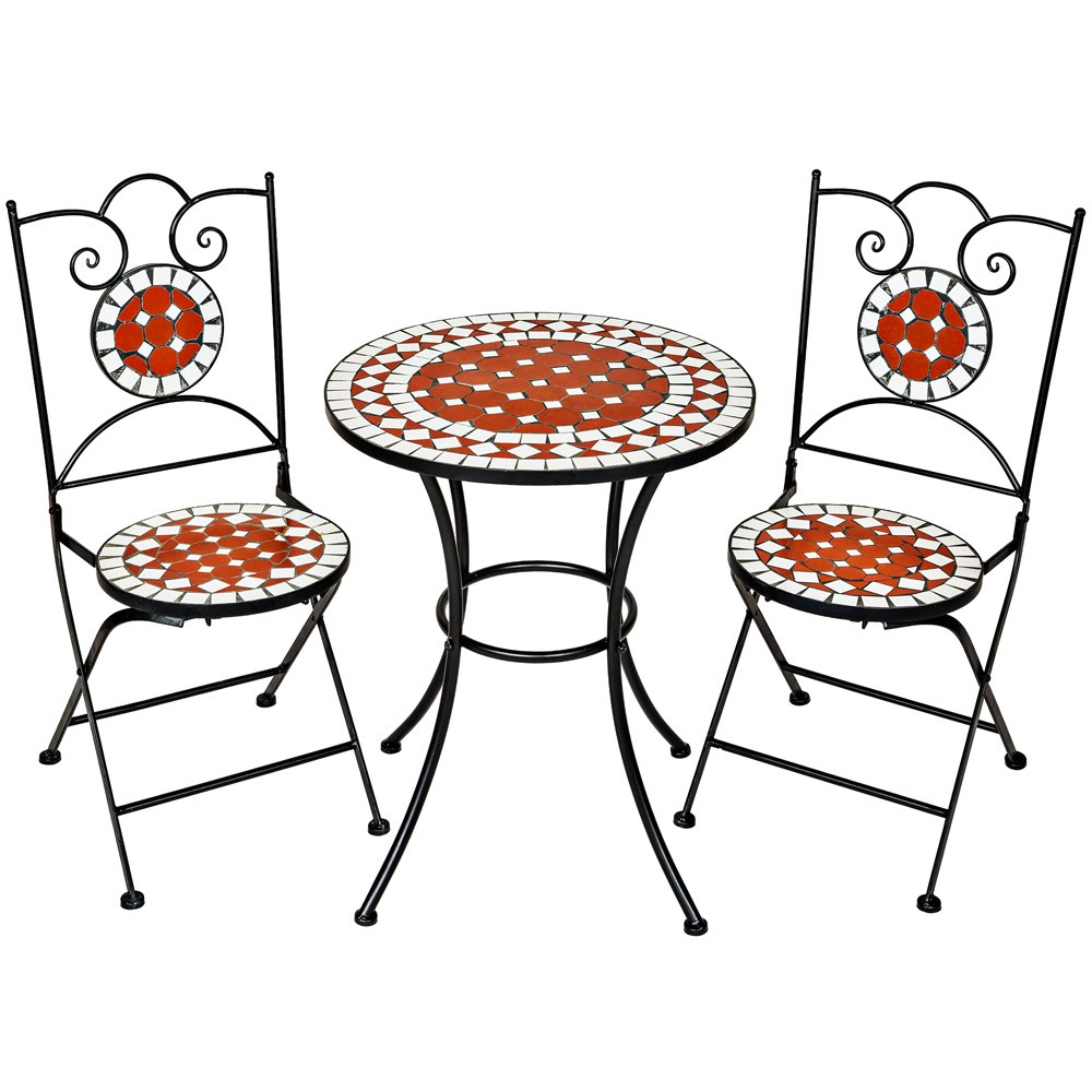 Mozaikový zahradní stolek, stůl do bistra a 2 židle, mozaika cihlově bílá