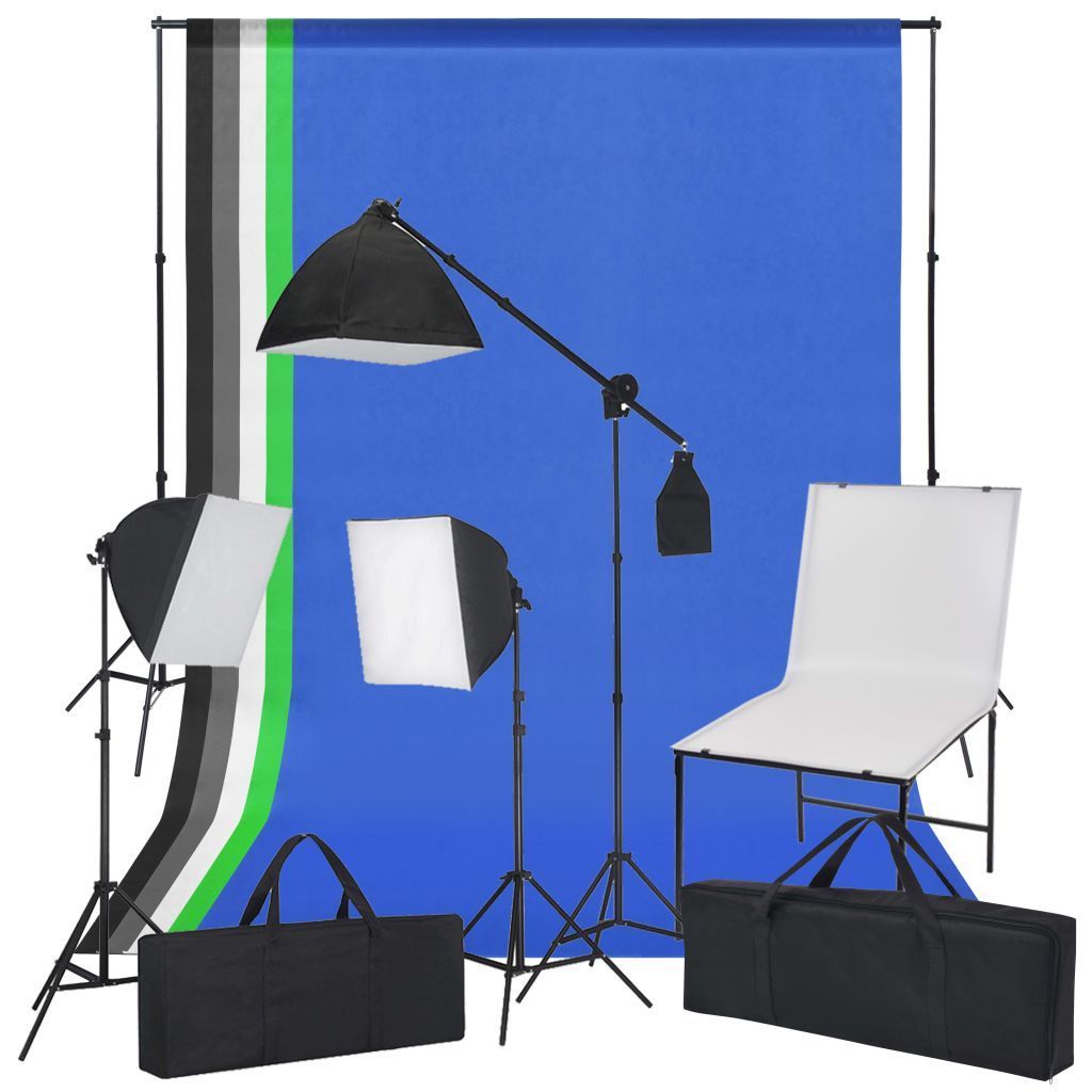 Fotostudio s produktovým stolem, světly a 5x fotopozadí