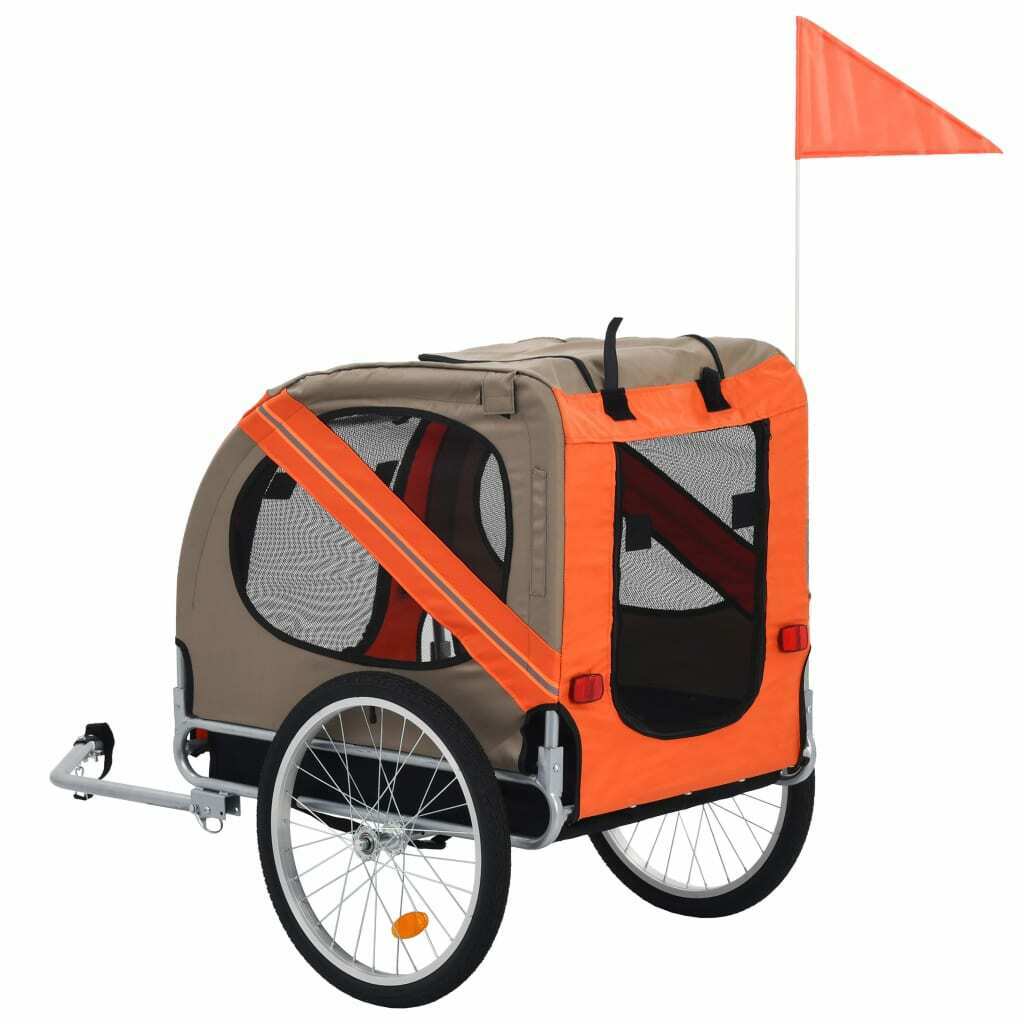 Vozík za kolo pro psy, šedý - oranžový