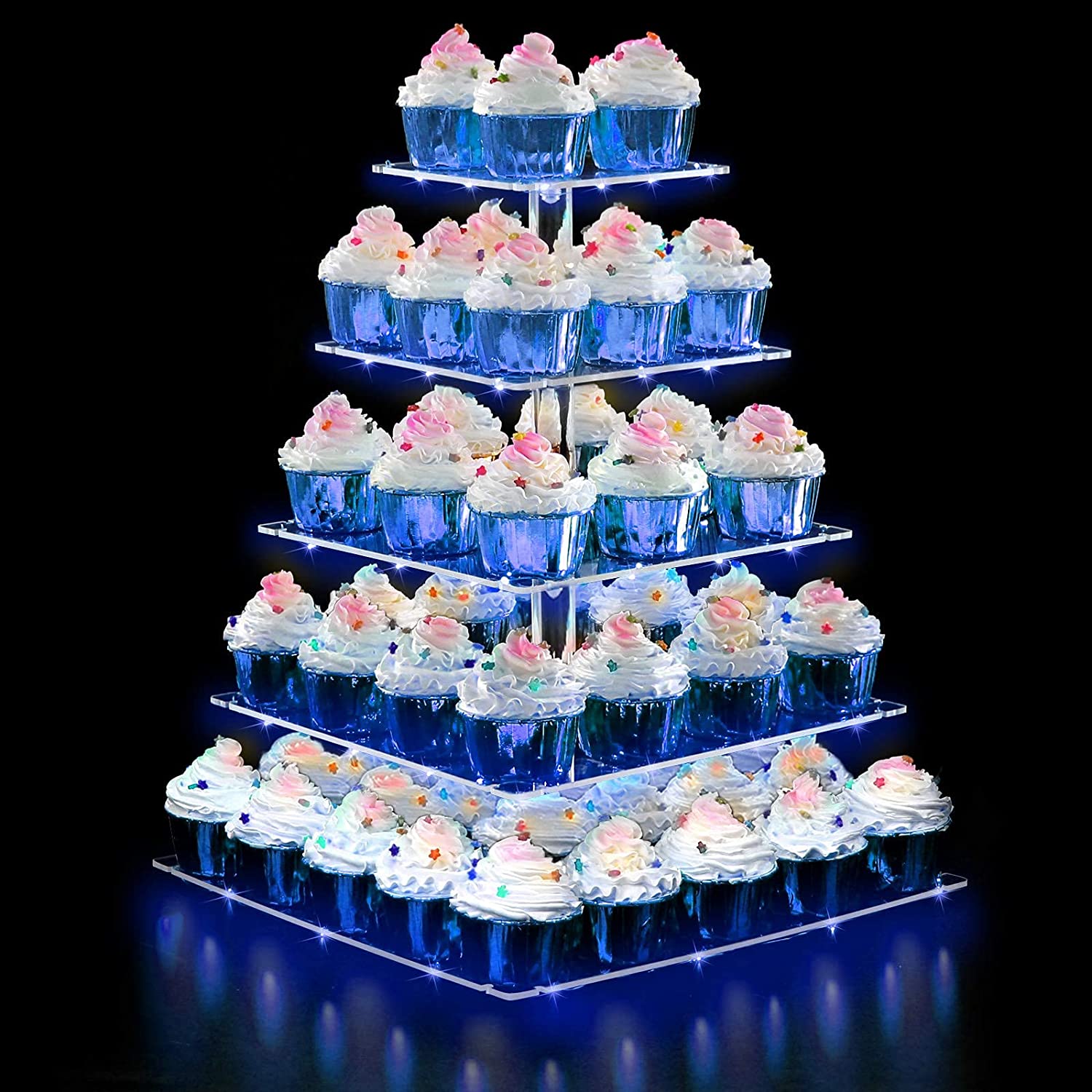 Dortový stojan - 5 patrový stojan na dorty s LED světelným řetězem