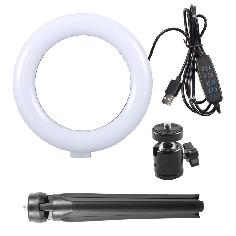 USB LED kruhová lampa LENSSO, světlo se stmívačem, kulová hlava, stativ