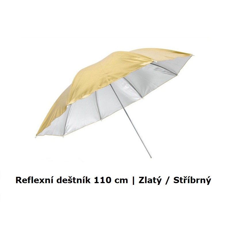 Studiový reflexní deštník 2v1, zlatý / stříbrný, 110 cm 