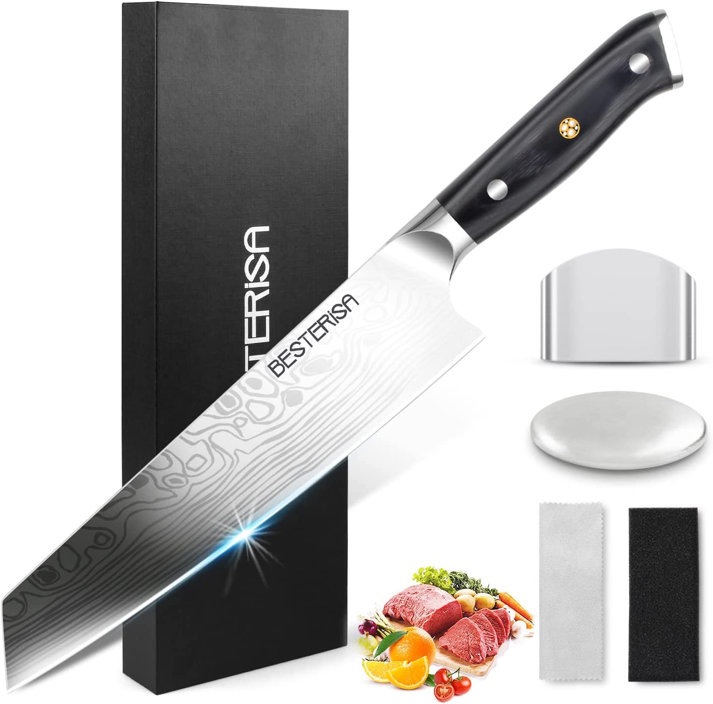 BESTERiSA - Kiritsuke profesionální japonský kuchyňský nůž, 34,5 cm