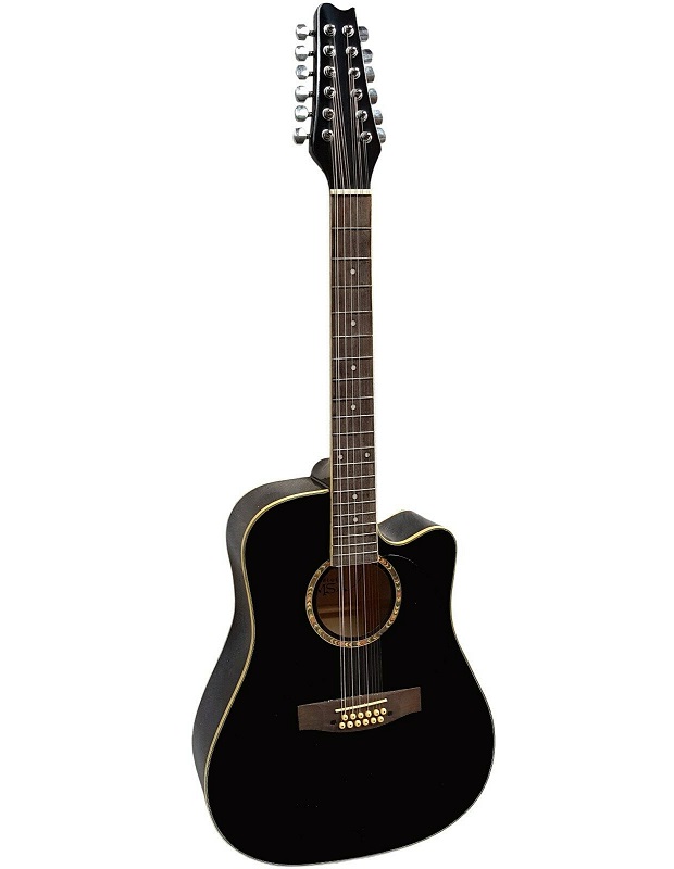 12strunná akustická westernová kytara - dreadnough t-cutaway, černá
