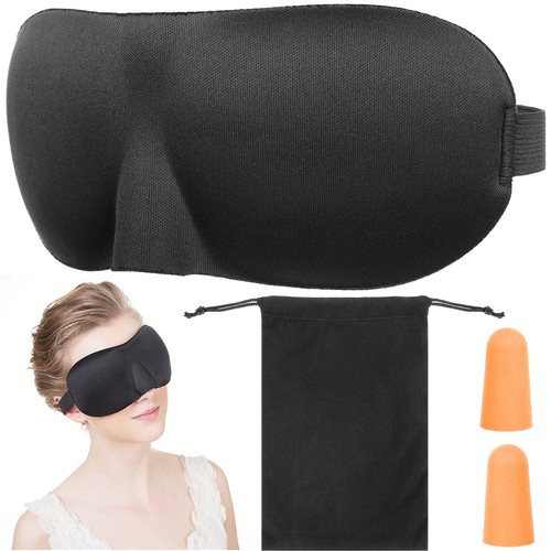 3D Maska na spaní, černá, špunty do uší a pouzdro