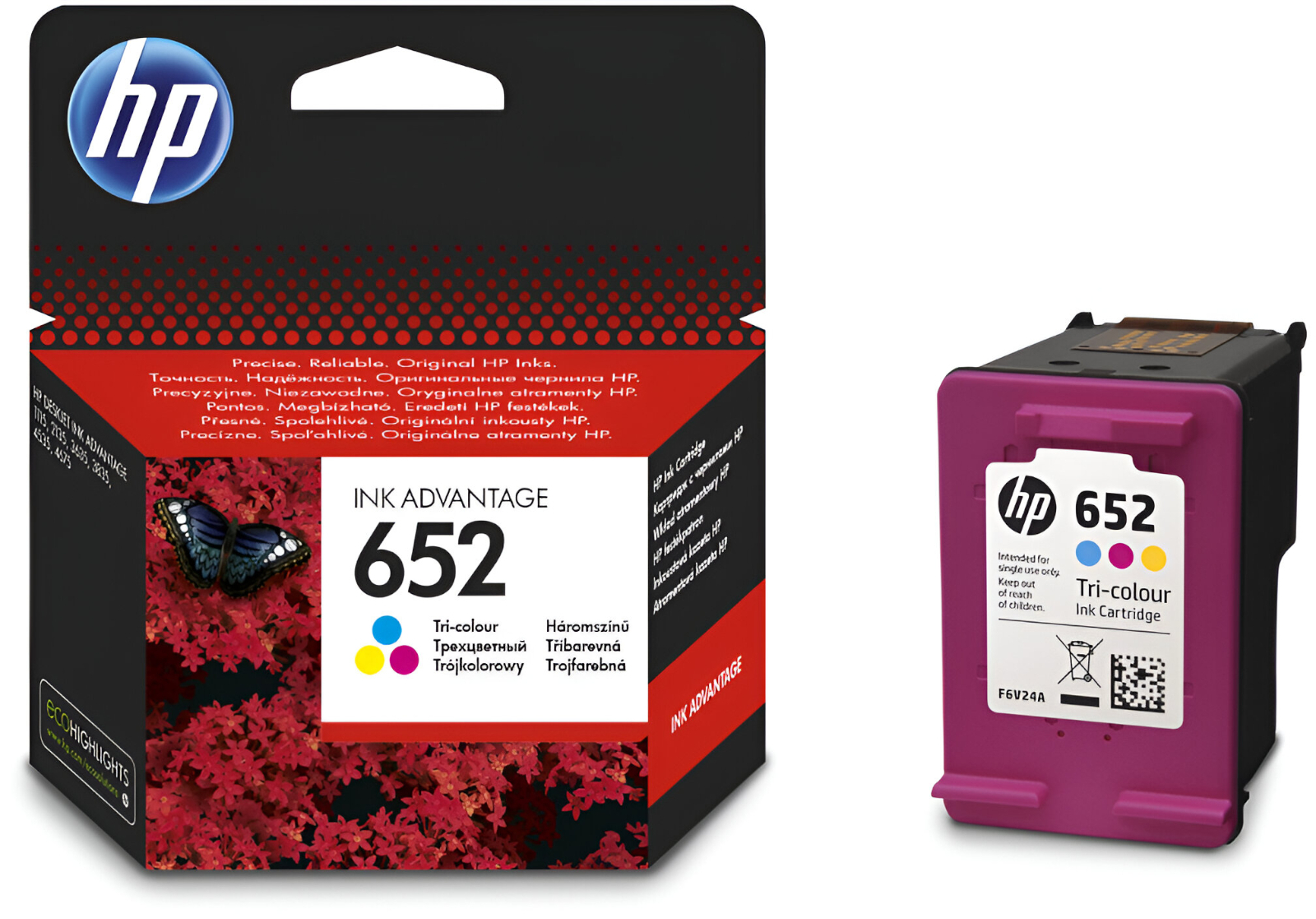 Cartridge HP 652, originální 3barevná inkoustová kazeta, F6V24AE