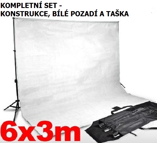 Kompletní set pro nastavení bílého fotografického pozadí 6x3 m